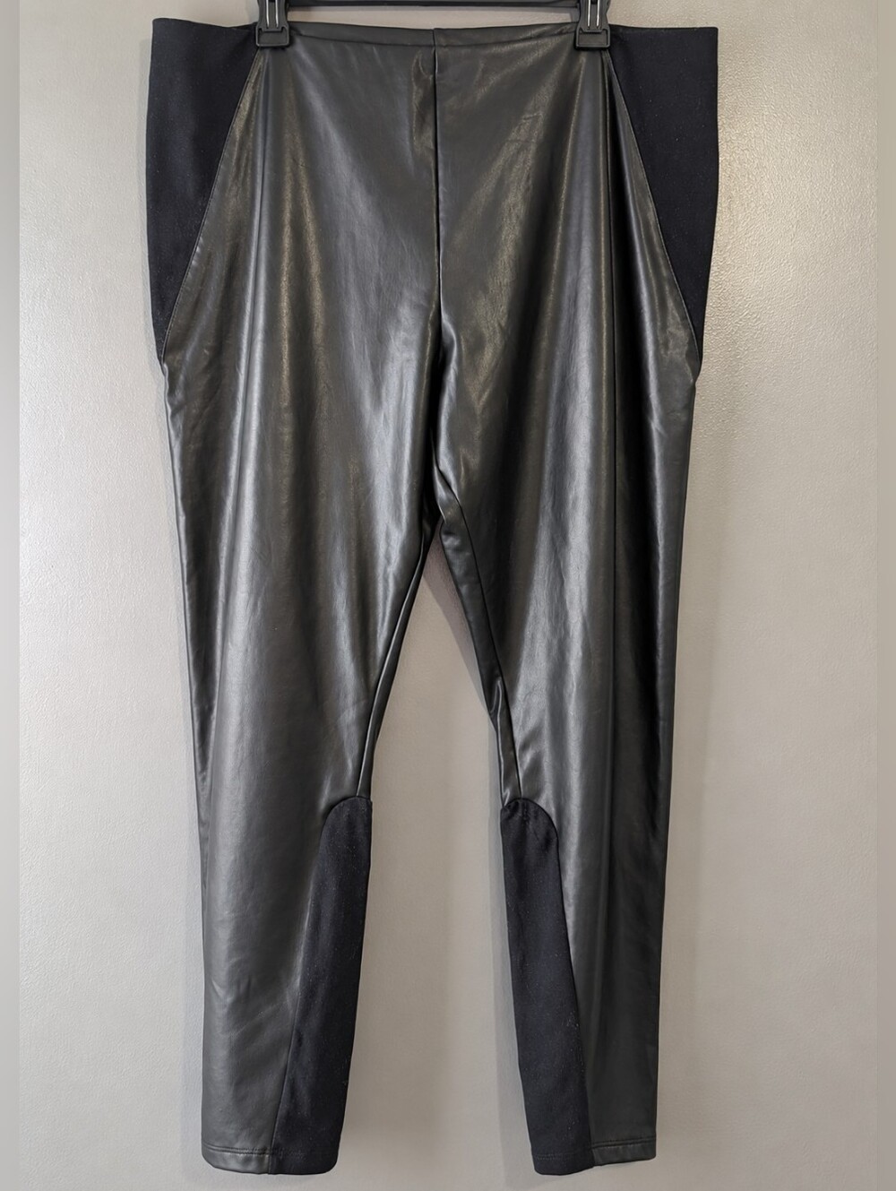 Express Faux Leather Ponte Panel Leggings Black XL High Rise Stretch